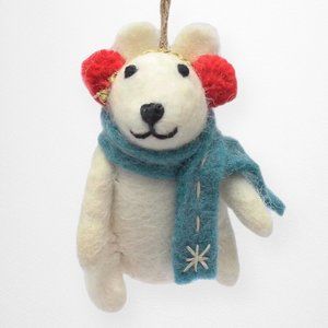 Kringle's Cottage Mouse with Earmuffs Christmas Ornament Wool Holiday Decor